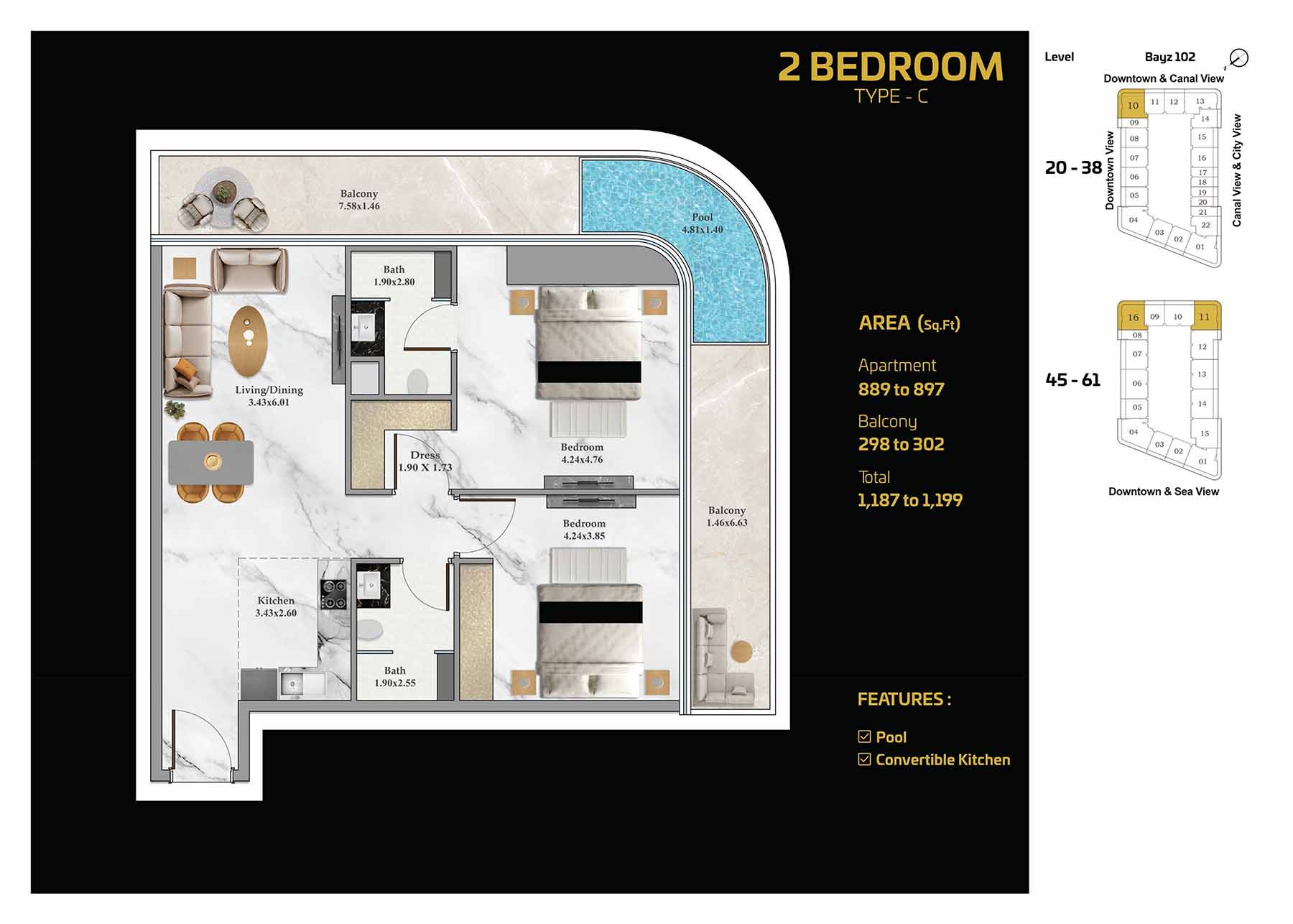 2 Bedroom + Pool