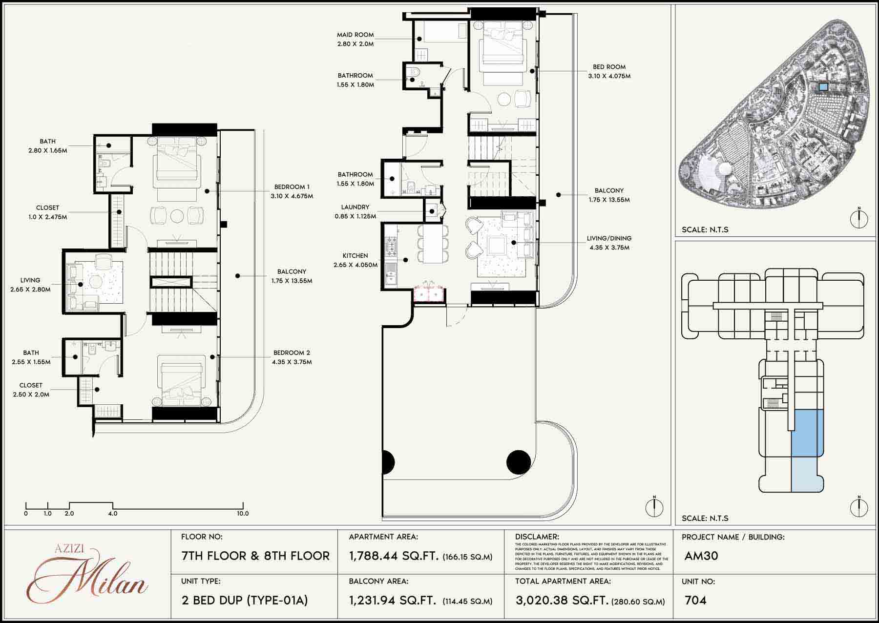 2 Bedrooms + Maid