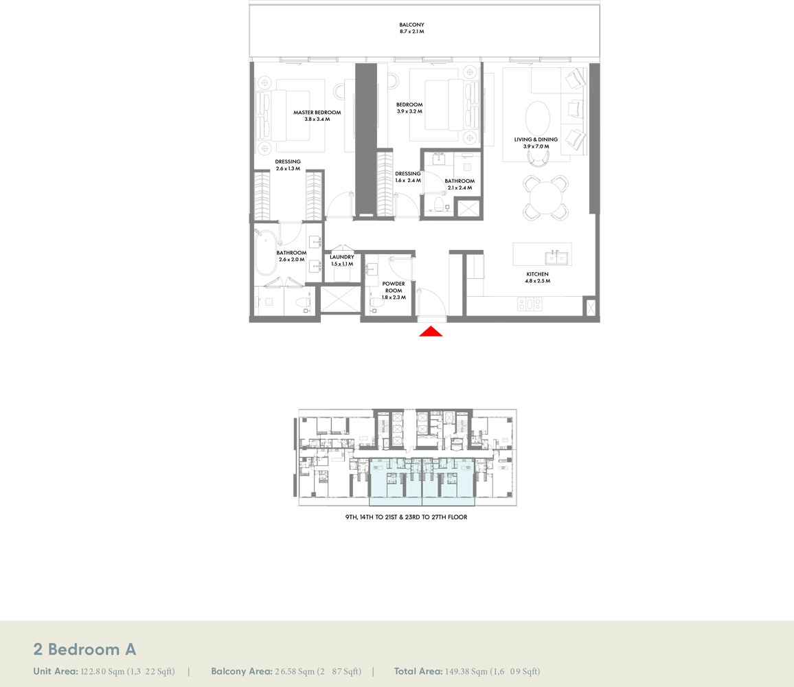 2 Bedrooms + Maid