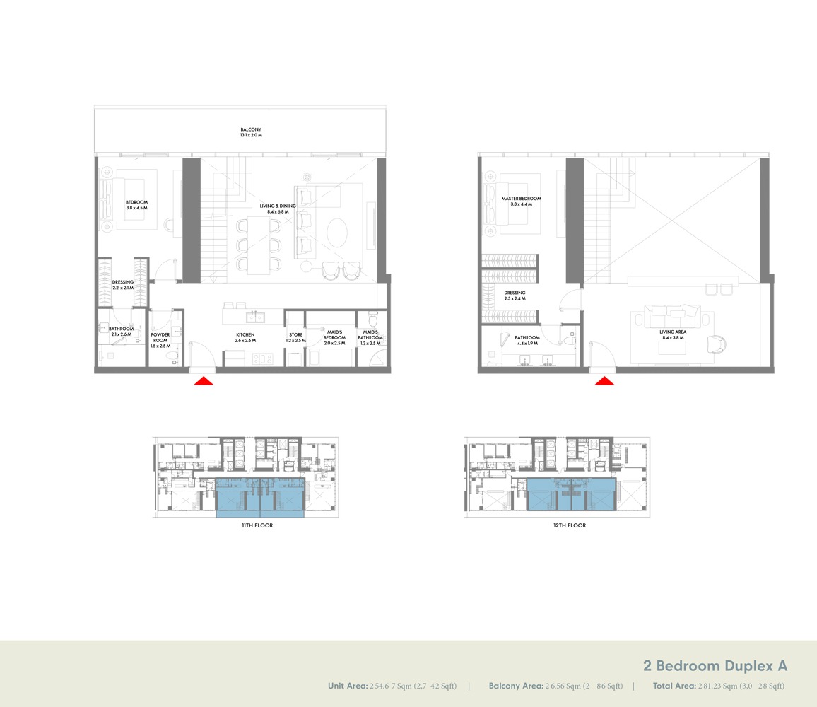 2 Bedrooms + Maid
