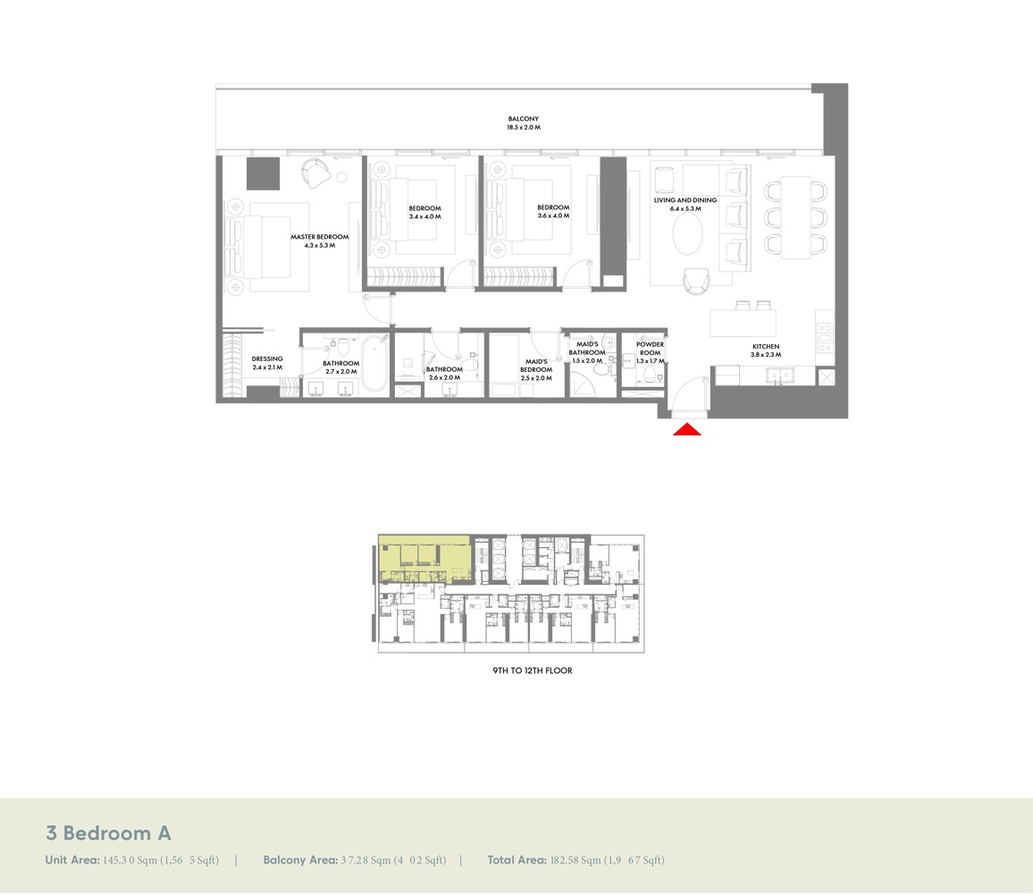 3 Bedrooms + Maid
