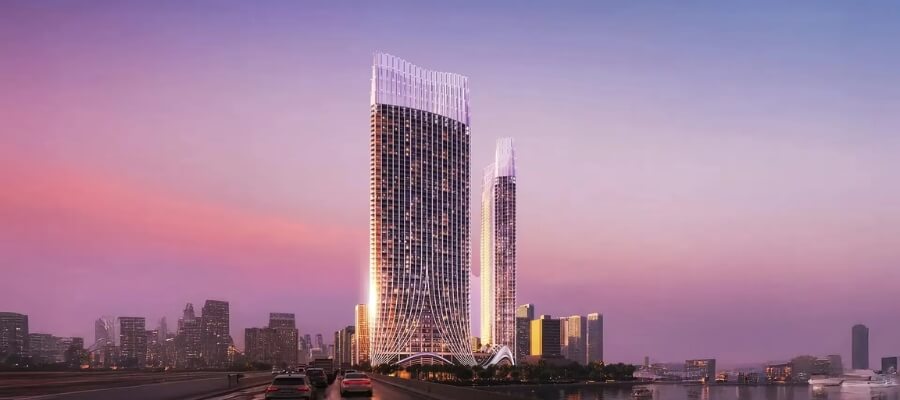 Binghatti's properties view showcasing luxury residential towers with distinctive architectural design in Dubai