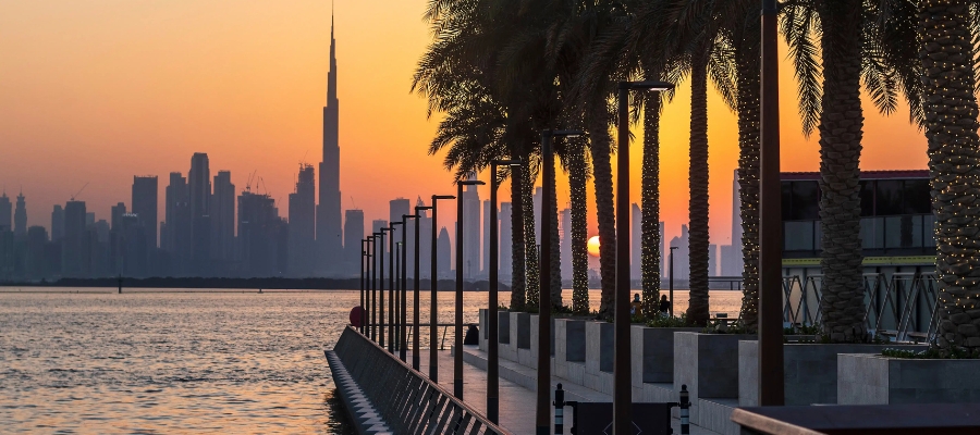 Beautiful sunset view from Dubai Creek Harbour