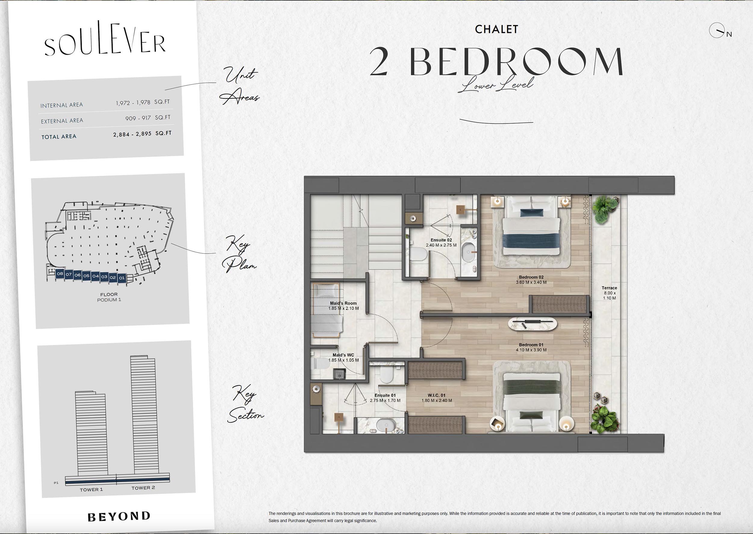 2 Bedrooms + pool + study