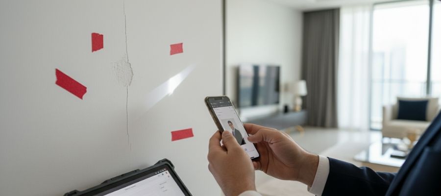 Documenting property defects during snagging inspection process