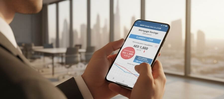 Mortgage calculator app showing refinancing savings in Dubai