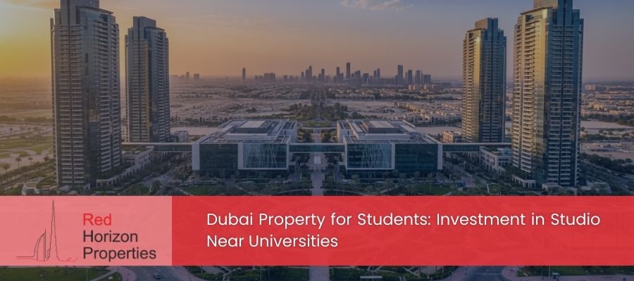 Aerial view of Dubai International Academic City with university campuses and residential towers