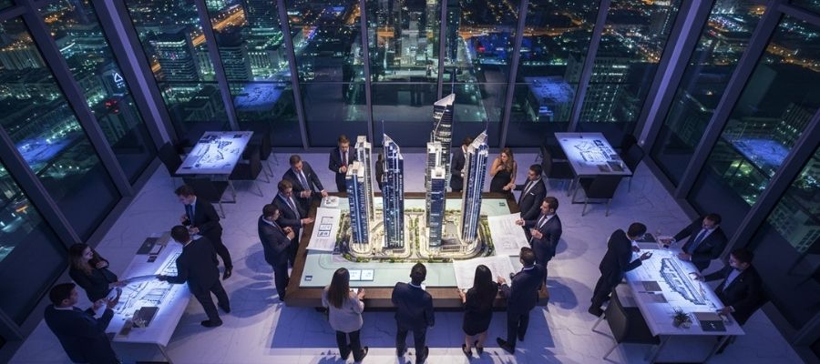 Dubai property marketing strategy event at night